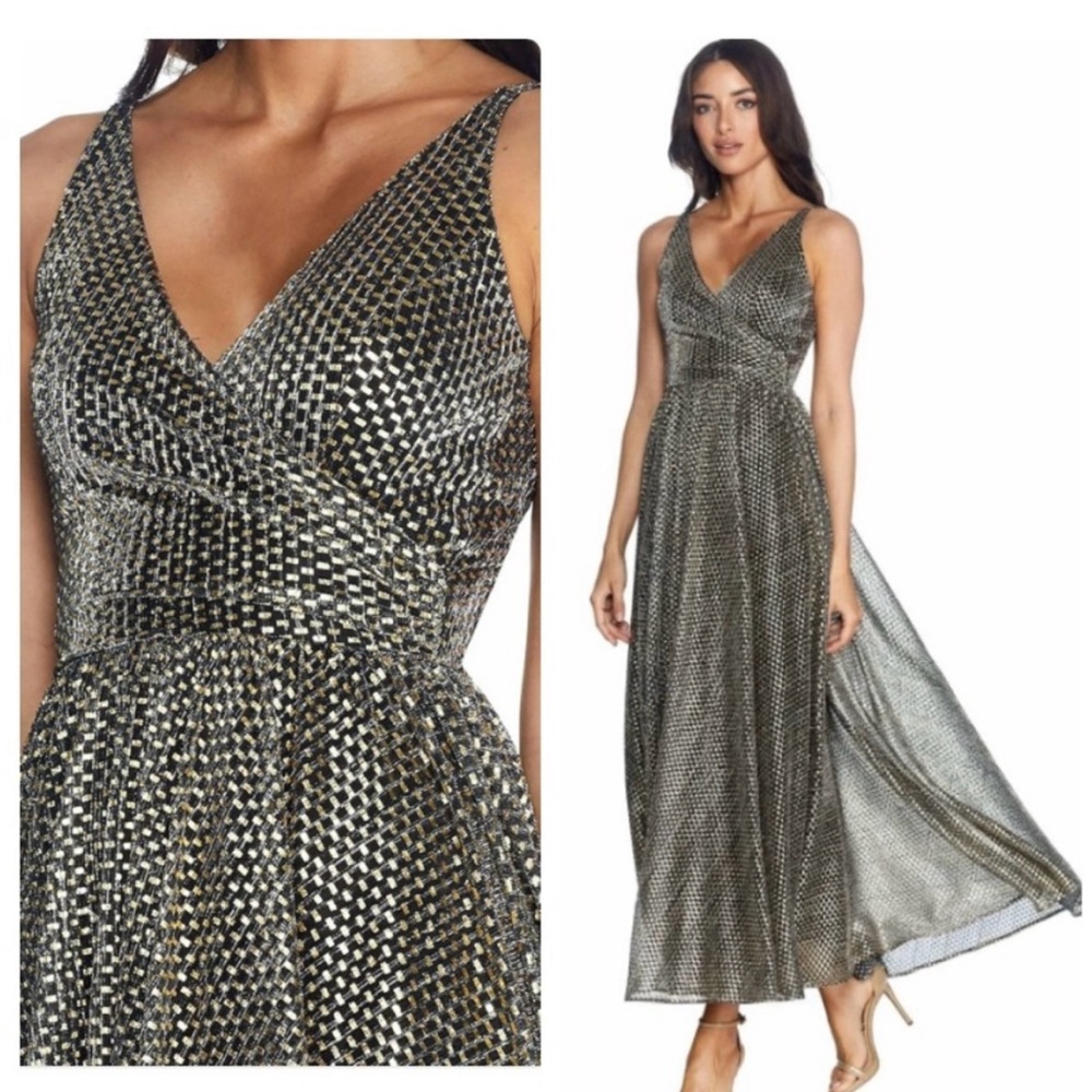Dress the Population Metallic Gold and Black Maxi Dress